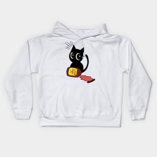 Funny Black Cat Spills a jar of BBQ Sauce Kids Hoodie